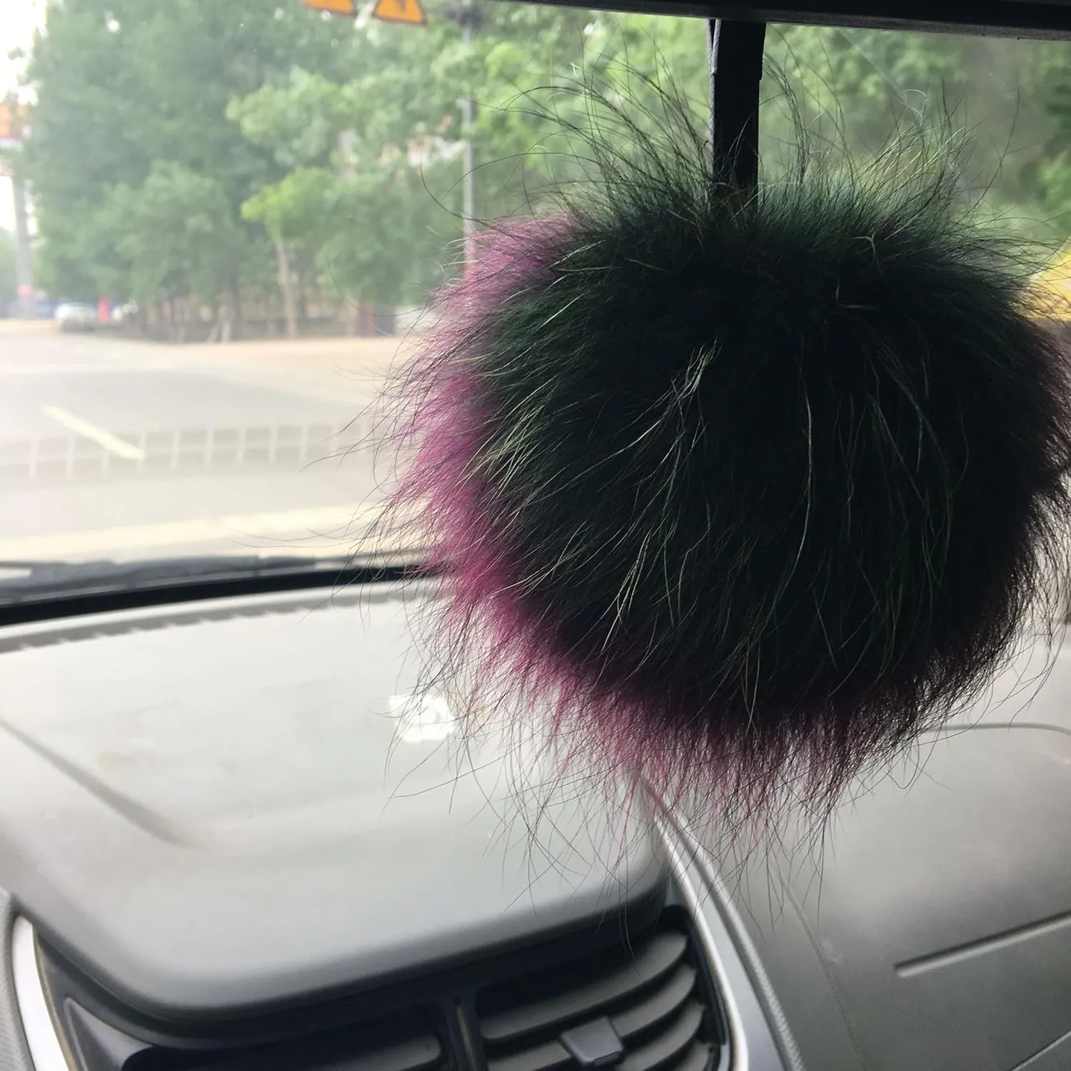6" Large Fluffy Genuine Fur Pom Pom Keychain Puffy Ball Car Keyring/Bag Purse Charm (multicoloured)
