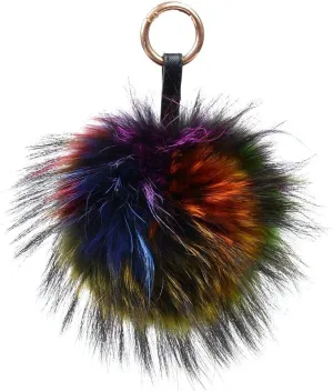 6" Large Fluffy Genuine Fur Pom Pom Keychain Puffy Ball Car Keyring/Bag Purse Charm (multicoloured)