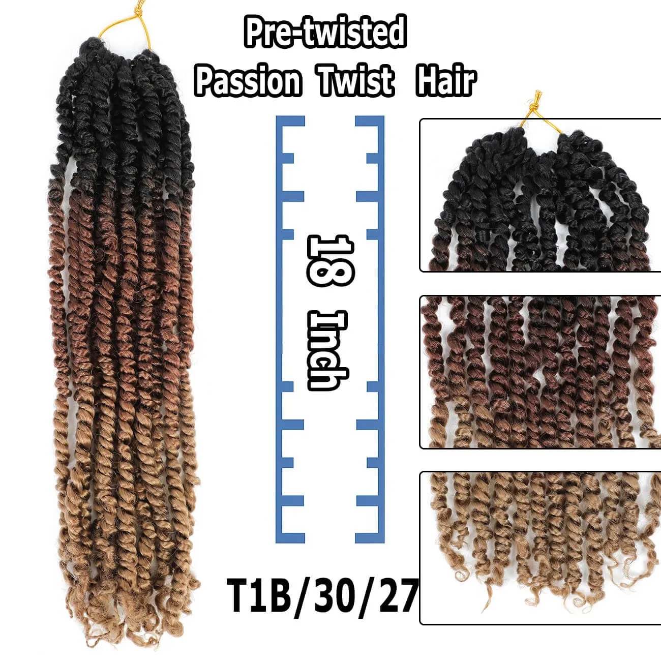 8 Packs 3 Tones Ombre Color Pre-twisted Passion Twist Crochet Hair 18 Inch 1B/30/27 Water Wave pre looped Curly Synthetic Hair for Brown Bohemian Long Passion Twist for Black Women (18inch,1B/30/27)
