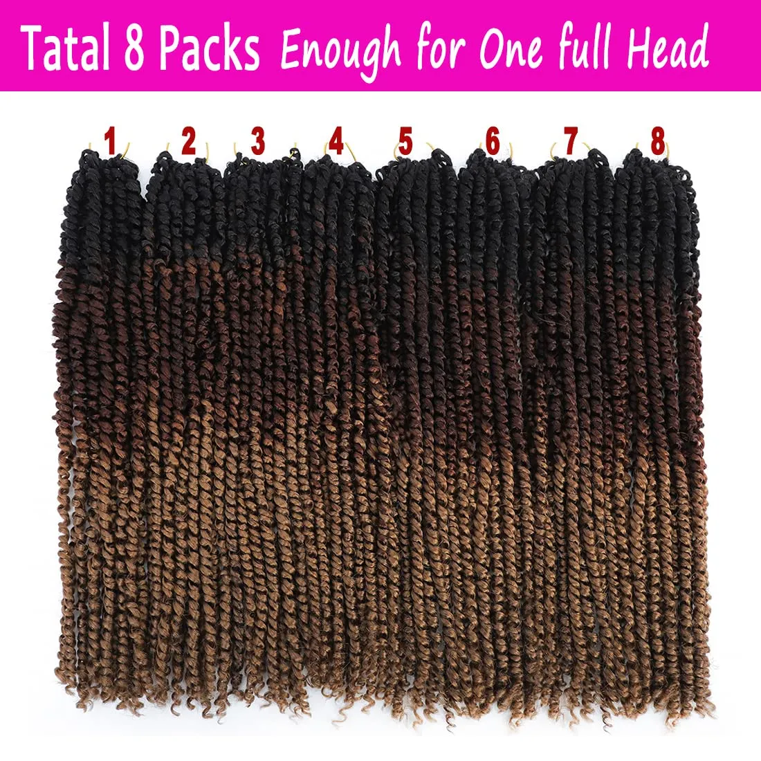 8 Packs 3 Tones Ombre Color Pre-twisted Passion Twist Crochet Hair 18 Inch 1B/30/27 Water Wave pre looped Curly Synthetic Hair for Brown Bohemian Long Passion Twist for Black Women (18inch,1B/30/27)