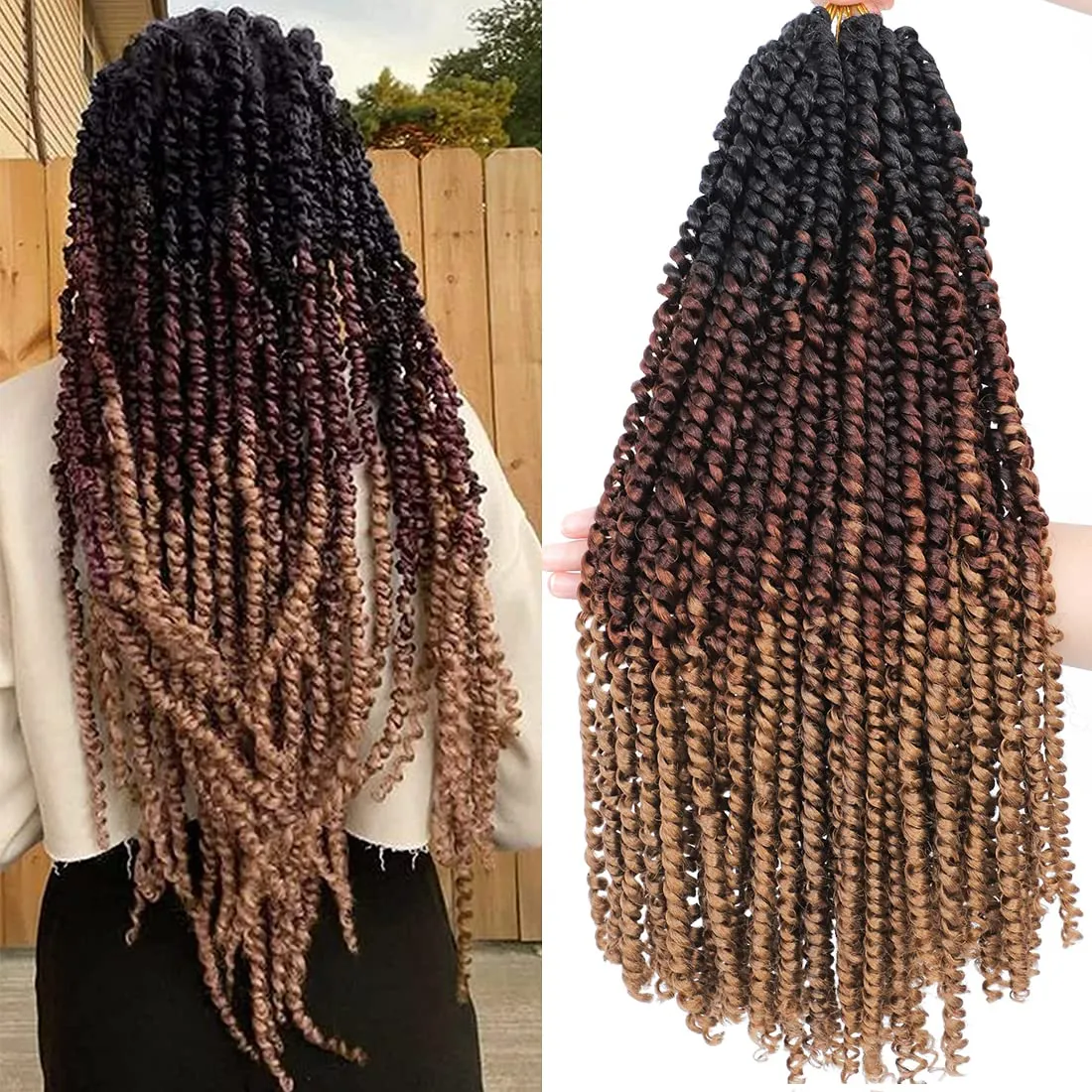 8 Packs 3 Tones Ombre Color Pre-twisted Passion Twist Crochet Hair 18 Inch 1B/30/27 Water Wave pre looped Curly Synthetic Hair for Brown Bohemian Long Passion Twist for Black Women (18inch,1B/30/27)