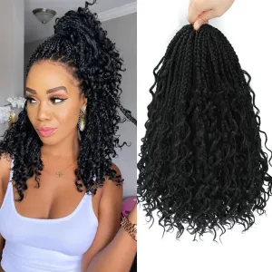 8 Packs Boho Box Braids Crochet Hair 14 Inch Bohemian Box Braids With Curly Ends Braiding Hair Extensions Ombre Goddess Synthetic Crochet Braids For Women (1B, 14 inch)