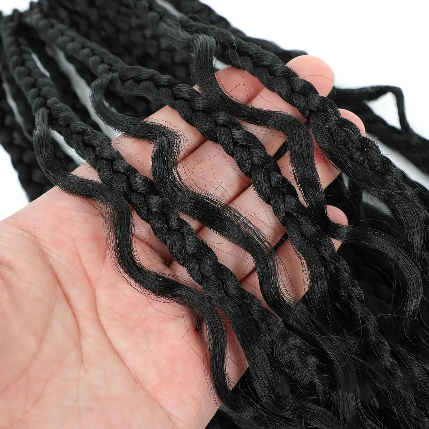 8 Packs Boho Box Braids Crochet Hair 14 Inch Bohemian Box Braids With Curly Ends Braiding Hair Extensions Ombre Goddess Synthetic Crochet Braids For Women (1B, 14 inch)