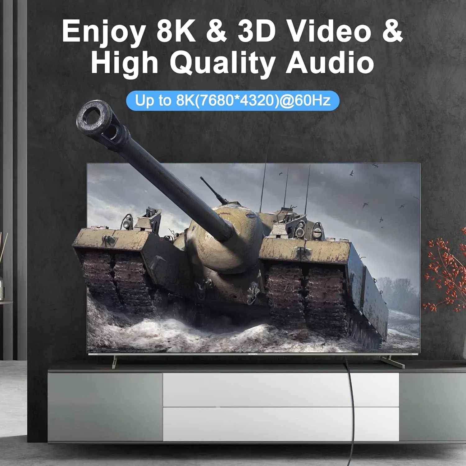 8K 4K HDMI Cables 3.3FT 2 Pack, High Speed Braided HDMI to HDMI 2.1 Cord Supports 8K@60Hz,4K@120Hz 144Hz 48Gbps Compatible with Roku TV/PS5/HDTV/Blu-ray
