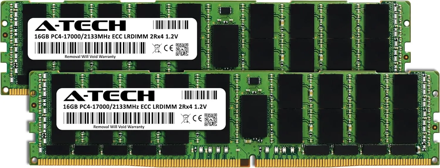 A-Tech 32GB Kit (2x16GB) DDR4 2133MHz PC4-17000 ECC LRDIMM 2Rx4 Dual Rank 1.2V Load Reduced DIMM 288-Pin Server RAM Memory Upgrade Modules (A-Tech Enterprise Series)