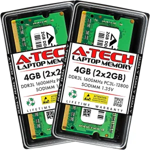 A-Tech 4GB Kit (2x2GB) RAM for Clevo W255EN, W255ES, W25AES, W547KW | DDR3 1600MHz PC3-12800 SODIMM 1.35V Non-ECC Memory Upgrade