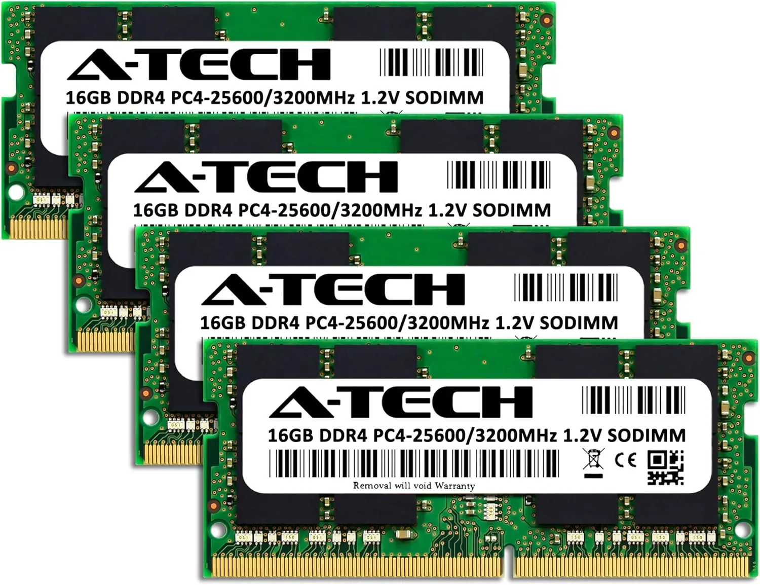 A-Tech 64GB (4x16GB) DDR4 3200 MHz SODIMM PC4-25600 (PC4-3200AA) CL22 Non-ECC Laptop RAM Memory Modules