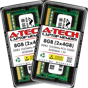 A-Tech 8GB Kit (2x4GB) RAM for Dell Latitude E4310, E5410, E6410, E6410 Atg, XT3 | DDR3 1333MHz PC3-10600 SODIMM 1.5V Non-ECC Memory Upgrade