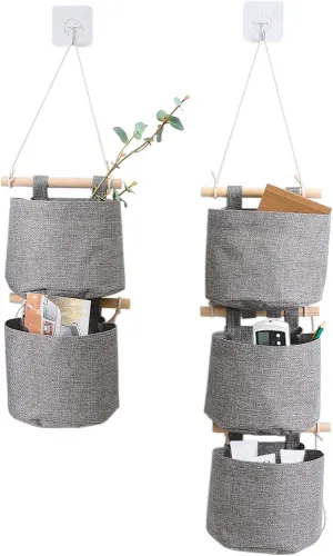 AARAINBOW 1 Pack Mini Cotton Linen Fabric Closet Washable Hanging Storage Bag with 5 Pockets Over The Wall Door Organizer for Room Bathroom (Gray)