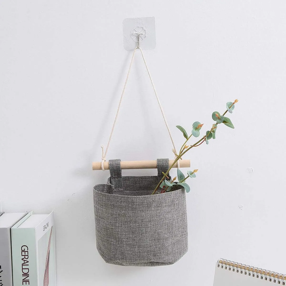 AARAINBOW 1 Pack Mini Cotton Linen Fabric Closet Washable Hanging Storage Bag with 5 Pockets Over The Wall Door Organizer for Room Bathroom (Gray)