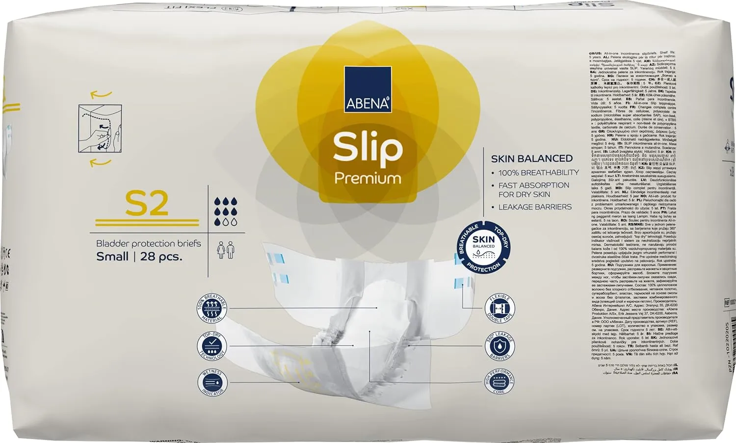 Abena Slip Premium Incontinence Briefs, Level 2, (Extra Small to Extra Large Sizes), Small, 168 Count