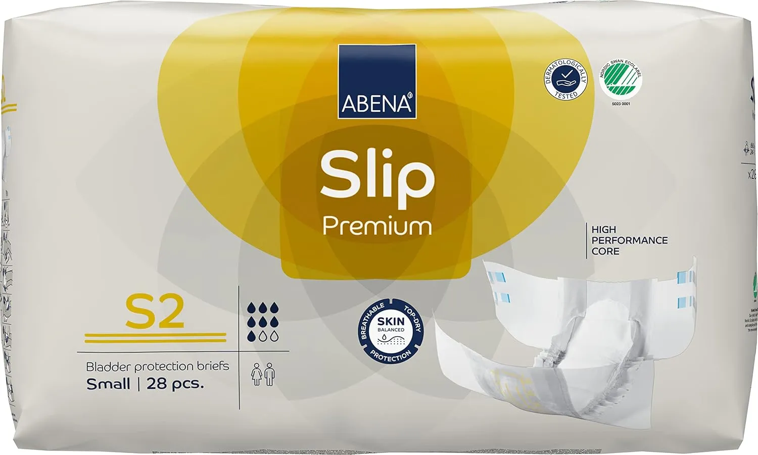 Abena Slip Premium Incontinence Briefs, Level 2, (Extra Small to Extra Large Sizes), Small, 168 Count