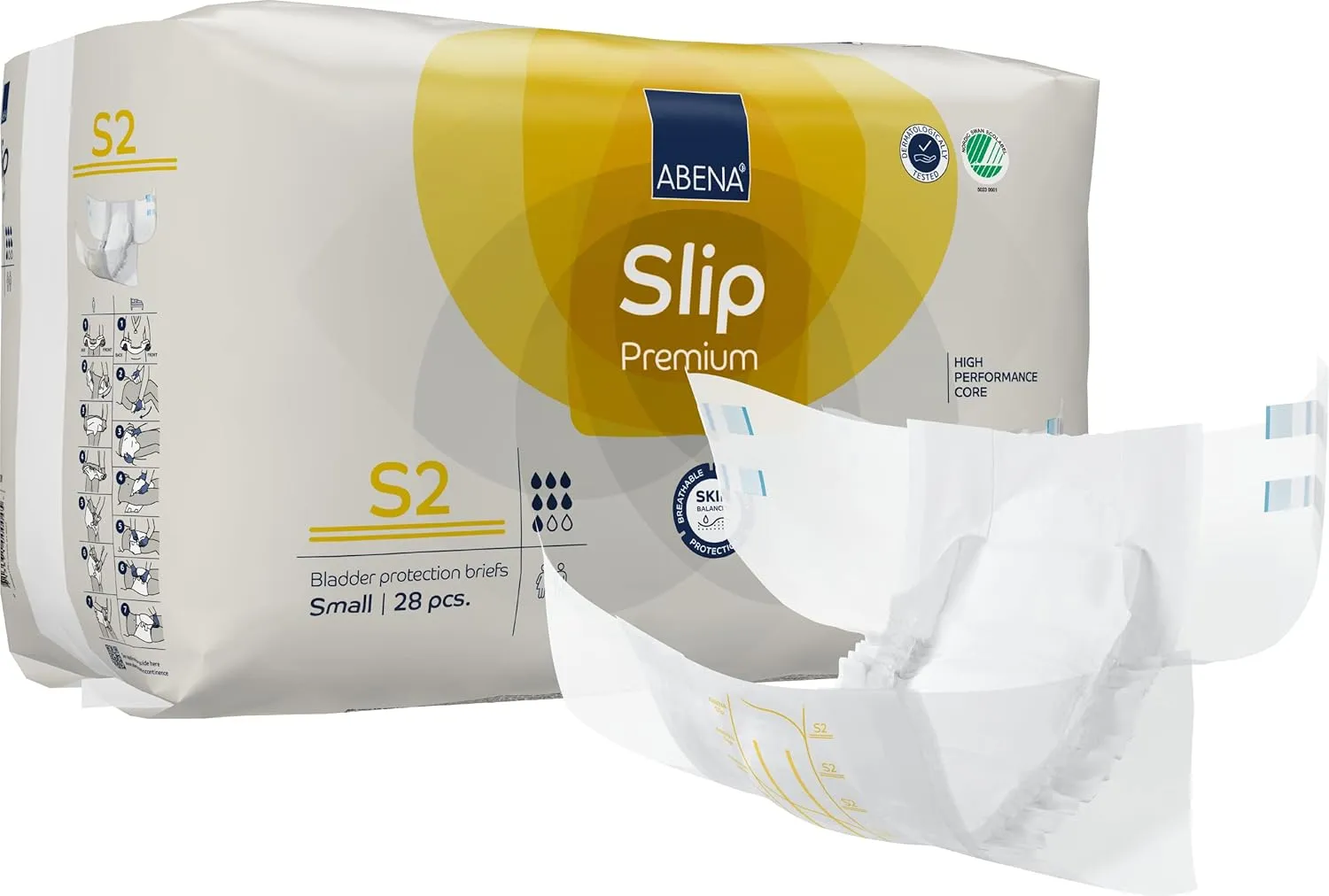 Abena Slip Premium Incontinence Briefs, Level 2, (Extra Small to Extra Large Sizes), Small, 168 Count