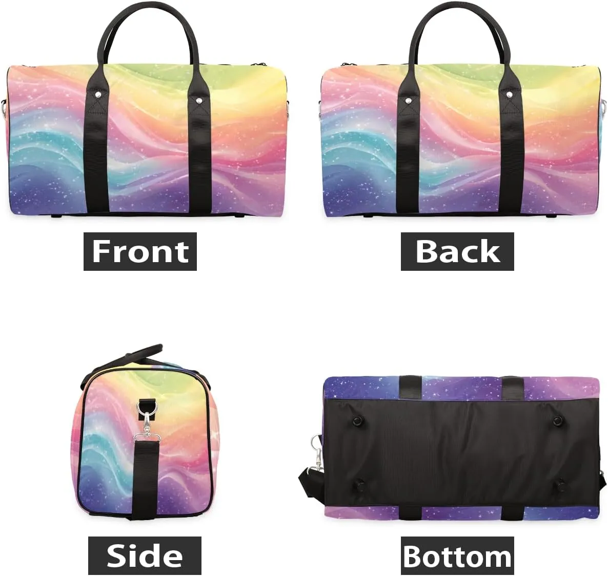 Abstract Rainbow Travel Duffle Bag, Sports Gym Bags for Women Men, Carry On Weekender Overnight Bag, Boho Colorful Multicolour Workout Hospital Airplane Trips Bag