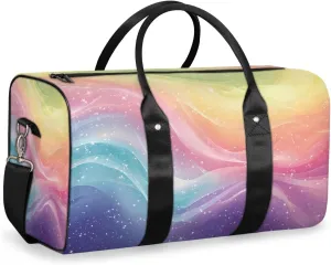 Abstract Rainbow Travel Duffle Bag, Sports Gym Bags for Women Men, Carry On Weekender Overnight Bag, Boho Colorful Multicolour Workout Hospital Airplane Trips Bag