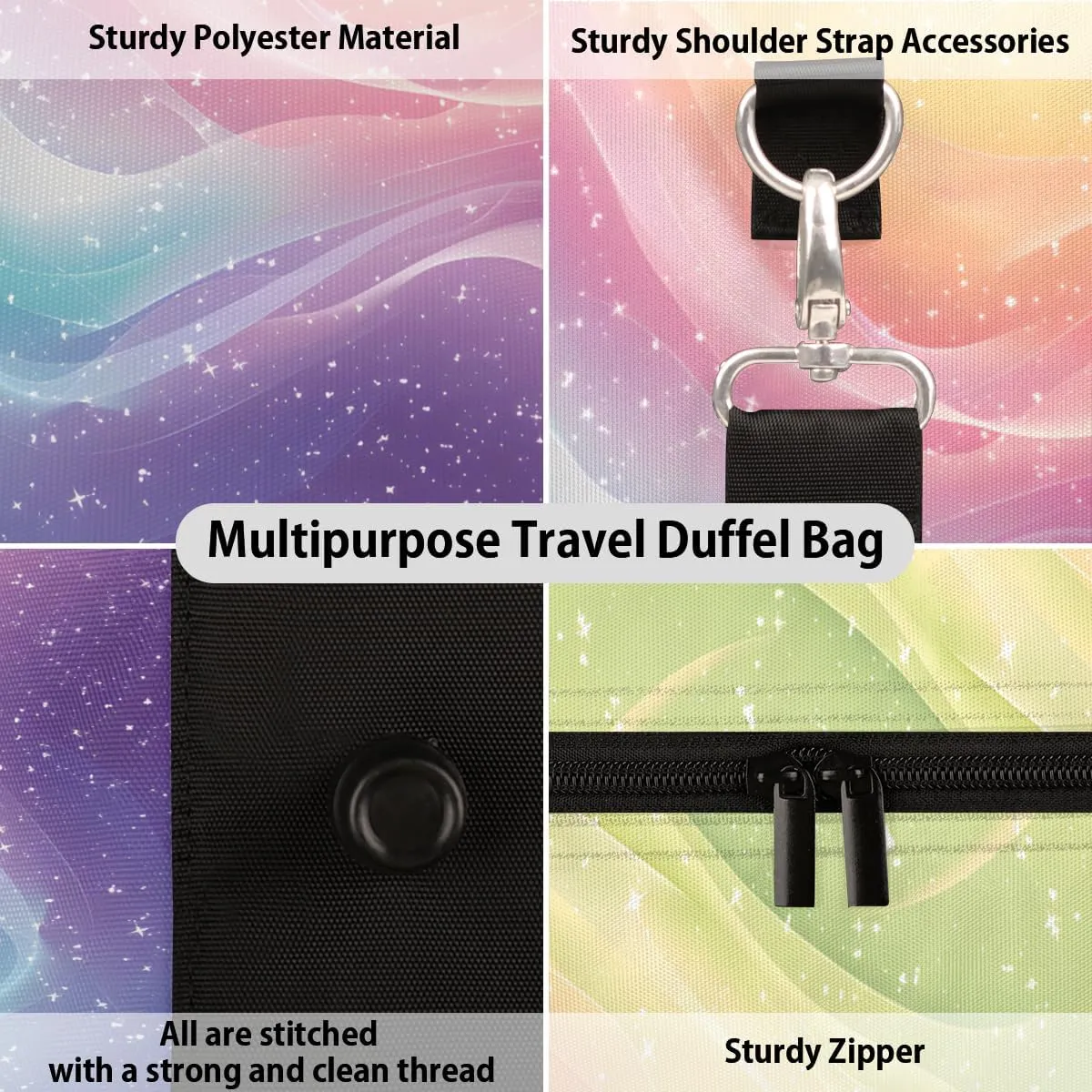 Abstract Rainbow Travel Duffle Bag, Sports Gym Bags for Women Men, Carry On Weekender Overnight Bag, Boho Colorful Multicolour Workout Hospital Airplane Trips Bag