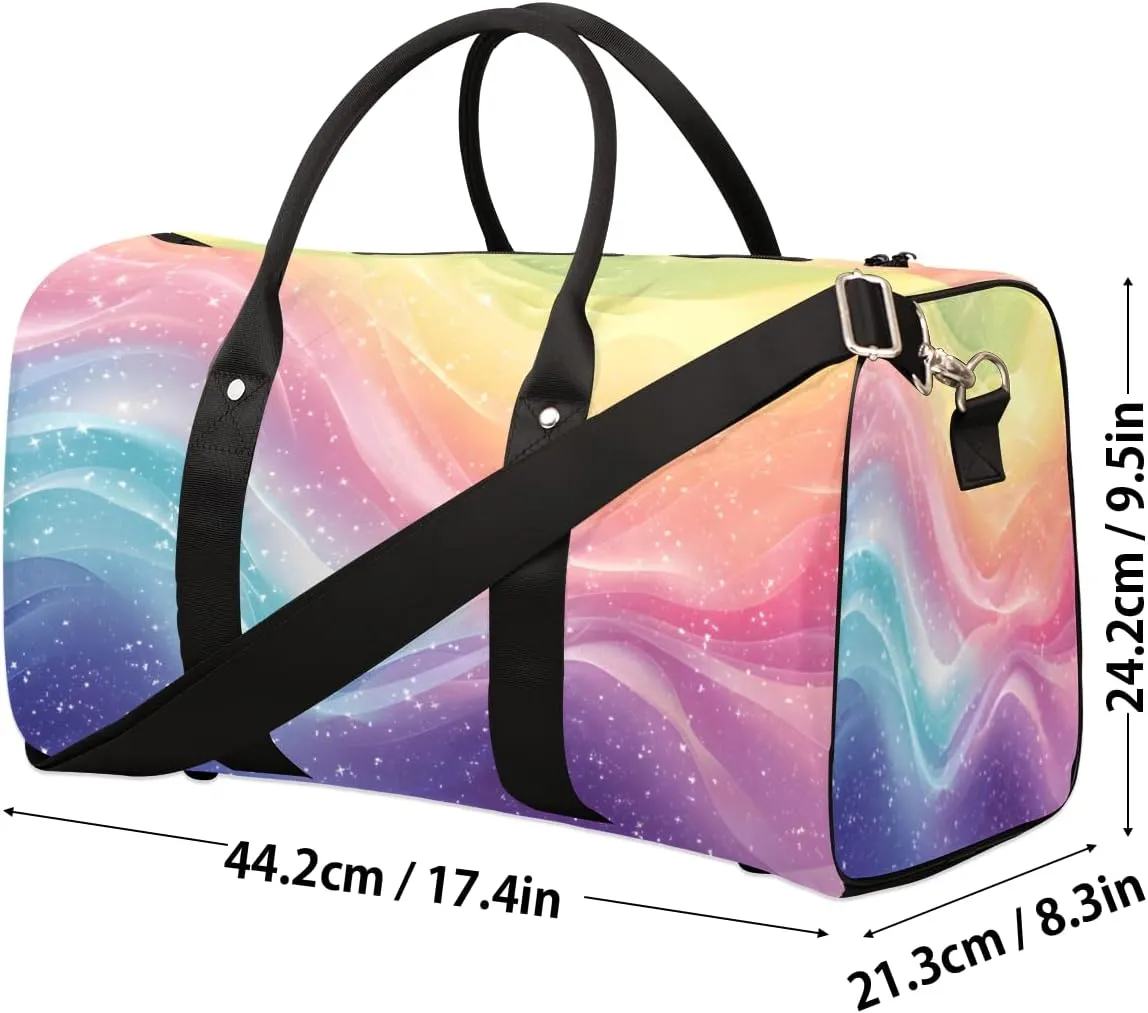 Abstract Rainbow Travel Duffle Bag, Sports Gym Bags for Women Men, Carry On Weekender Overnight Bag, Boho Colorful Multicolour Workout Hospital Airplane Trips Bag