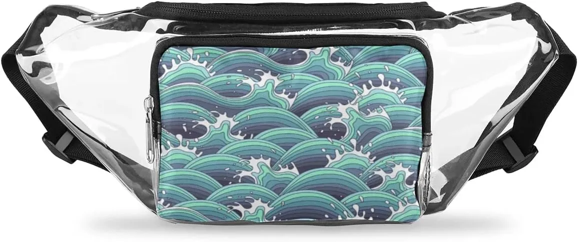 Abstract Waves Clear Fanny Pack Stadium Approved Clear Crossbody Belt Bag for Women Men Transparent Waist Bag with Adjustable Strap for Concerts Sports Events Travel