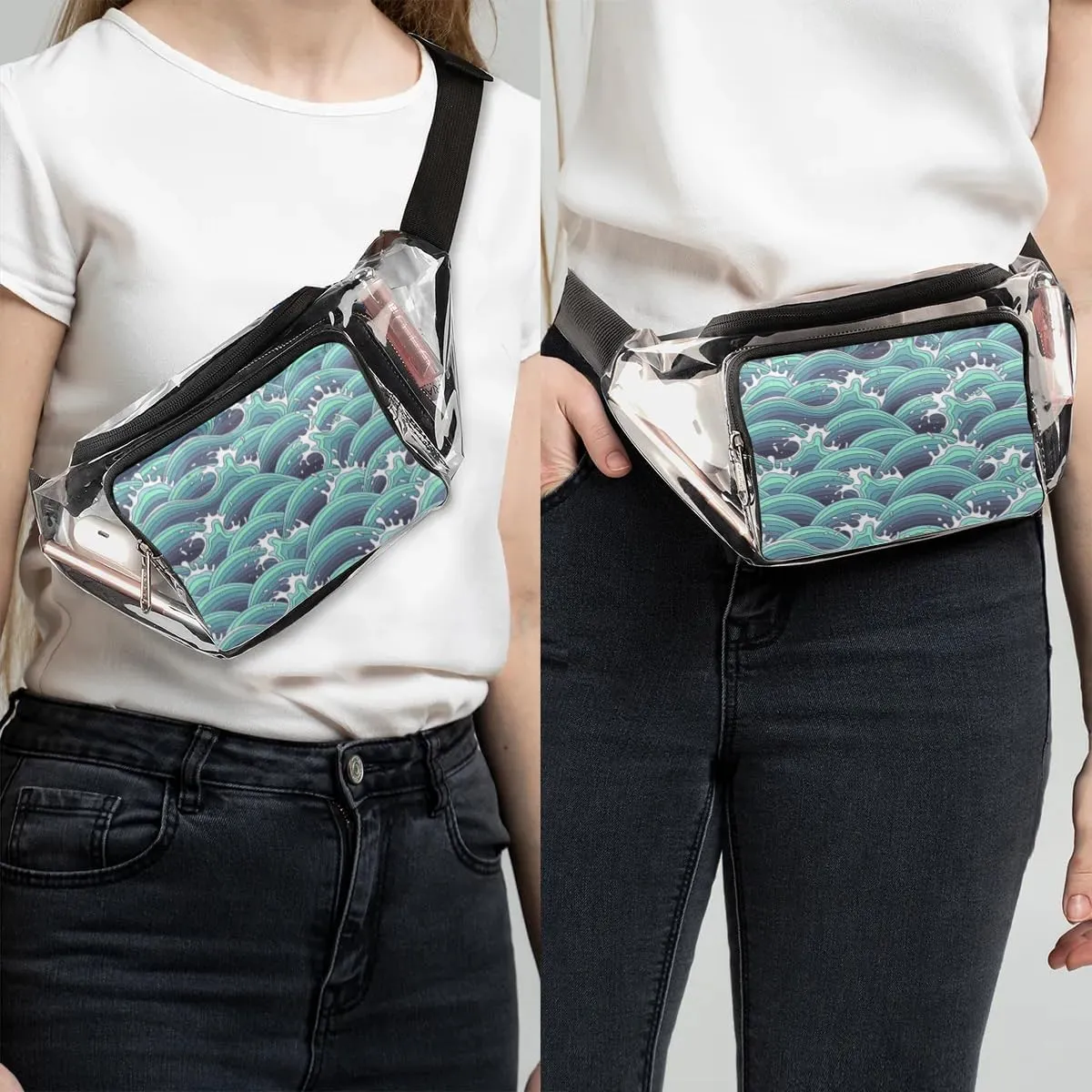 Abstract Waves Clear Fanny Pack Stadium Approved Clear Crossbody Belt Bag for Women Men Transparent Waist Bag with Adjustable Strap for Concerts Sports Events Travel
