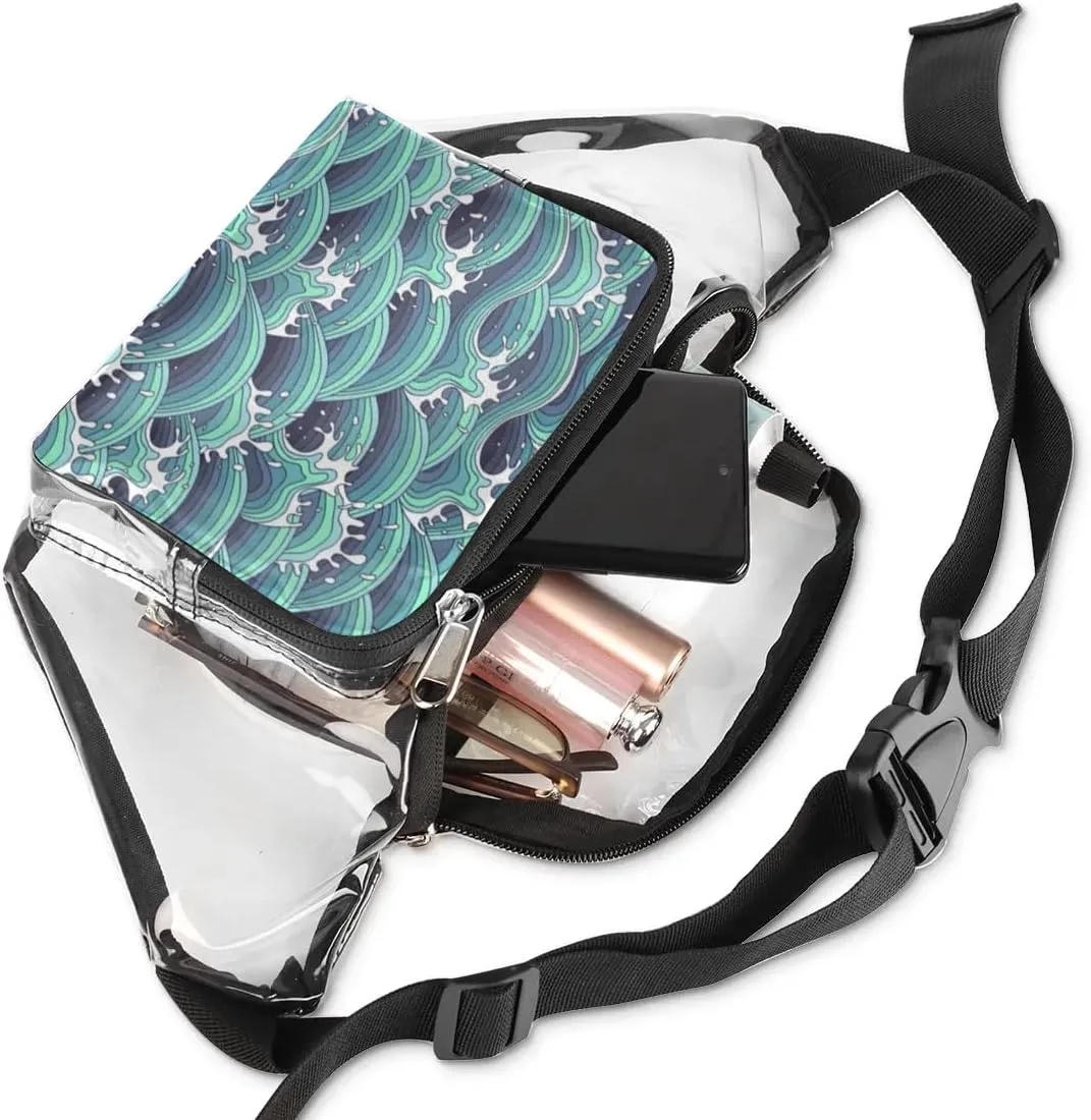 Abstract Waves Clear Fanny Pack Stadium Approved Clear Crossbody Belt Bag for Women Men Transparent Waist Bag with Adjustable Strap for Concerts Sports Events Travel