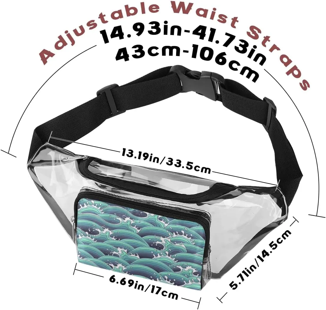 Abstract Waves Clear Fanny Pack Stadium Approved Clear Crossbody Belt Bag for Women Men Transparent Waist Bag with Adjustable Strap for Concerts Sports Events Travel