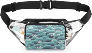 Abstract Waves Clear Fanny Pack Stadium Approved Clear Crossbody Belt Bag for Women Men Transparent Waist Bag with Adjustable Strap for Concerts Sports Events Travel