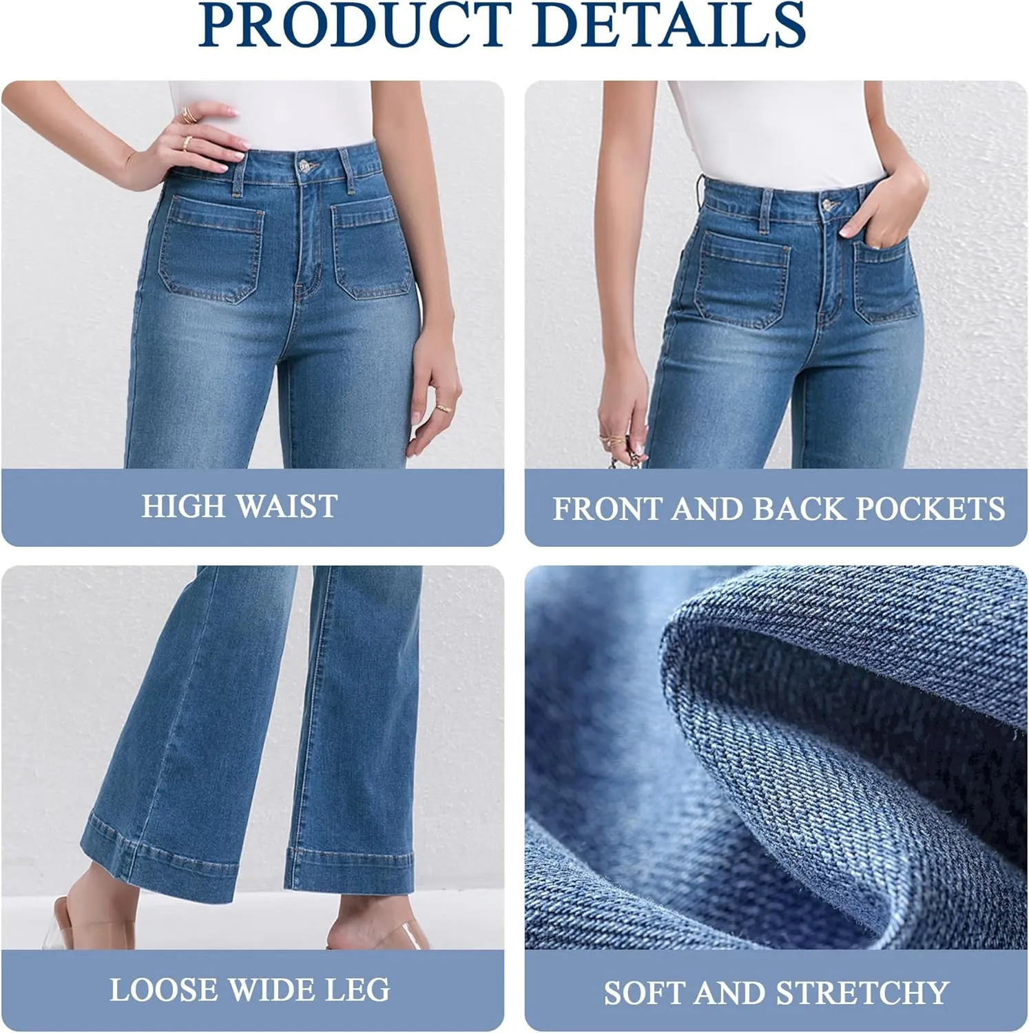 AEJ High Waisted Bootcut Jeans for Women, Stretchy Retro Trendy Flare Bell Bottom Jeans Petite Women's Denim Pants
