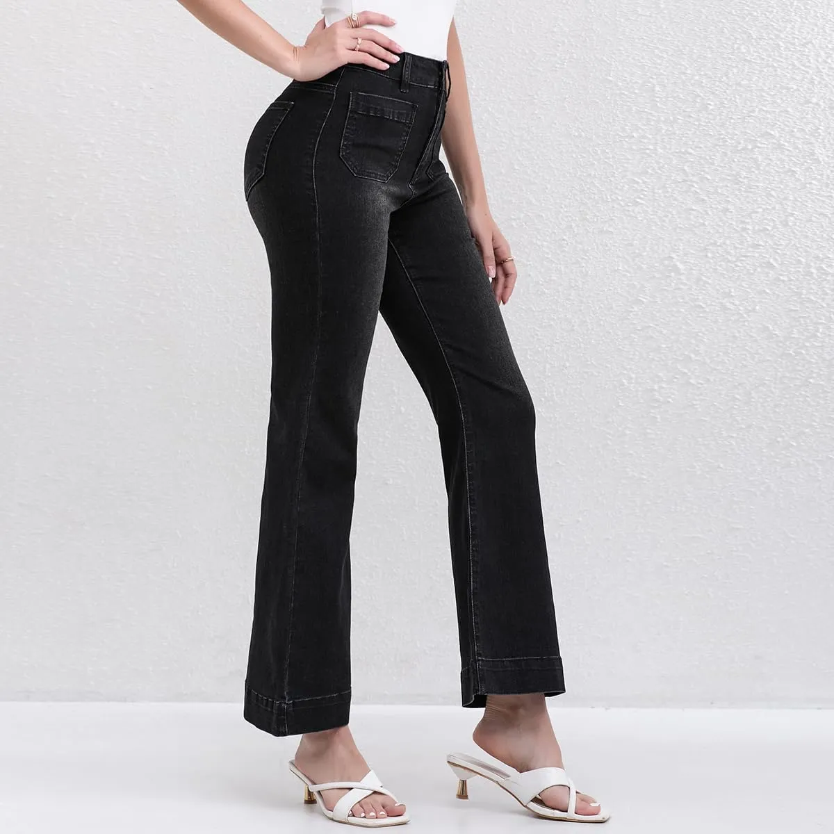 AEJ High Waisted Bootcut Jeans for Women, Stretchy Retro Trendy Flare Bell Bottom Jeans Petite Women's Denim Pants