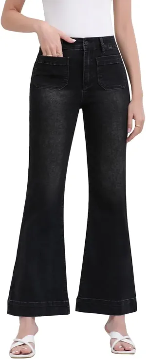 AEJ High Waisted Bootcut Jeans for Women, Stretchy Retro Trendy Flare Bell Bottom Jeans Petite Women's Denim Pants