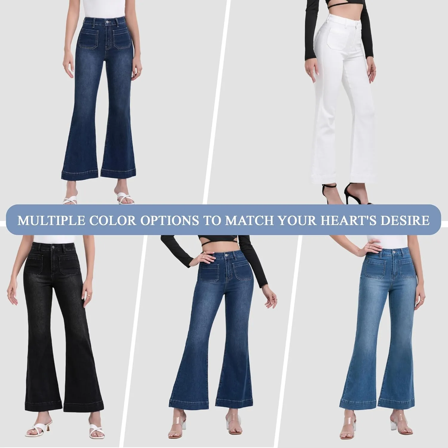 AEJ High Waisted Bootcut Jeans for Women, Stretchy Retro Trendy Flare Bell Bottom Jeans Petite Women's Denim Pants