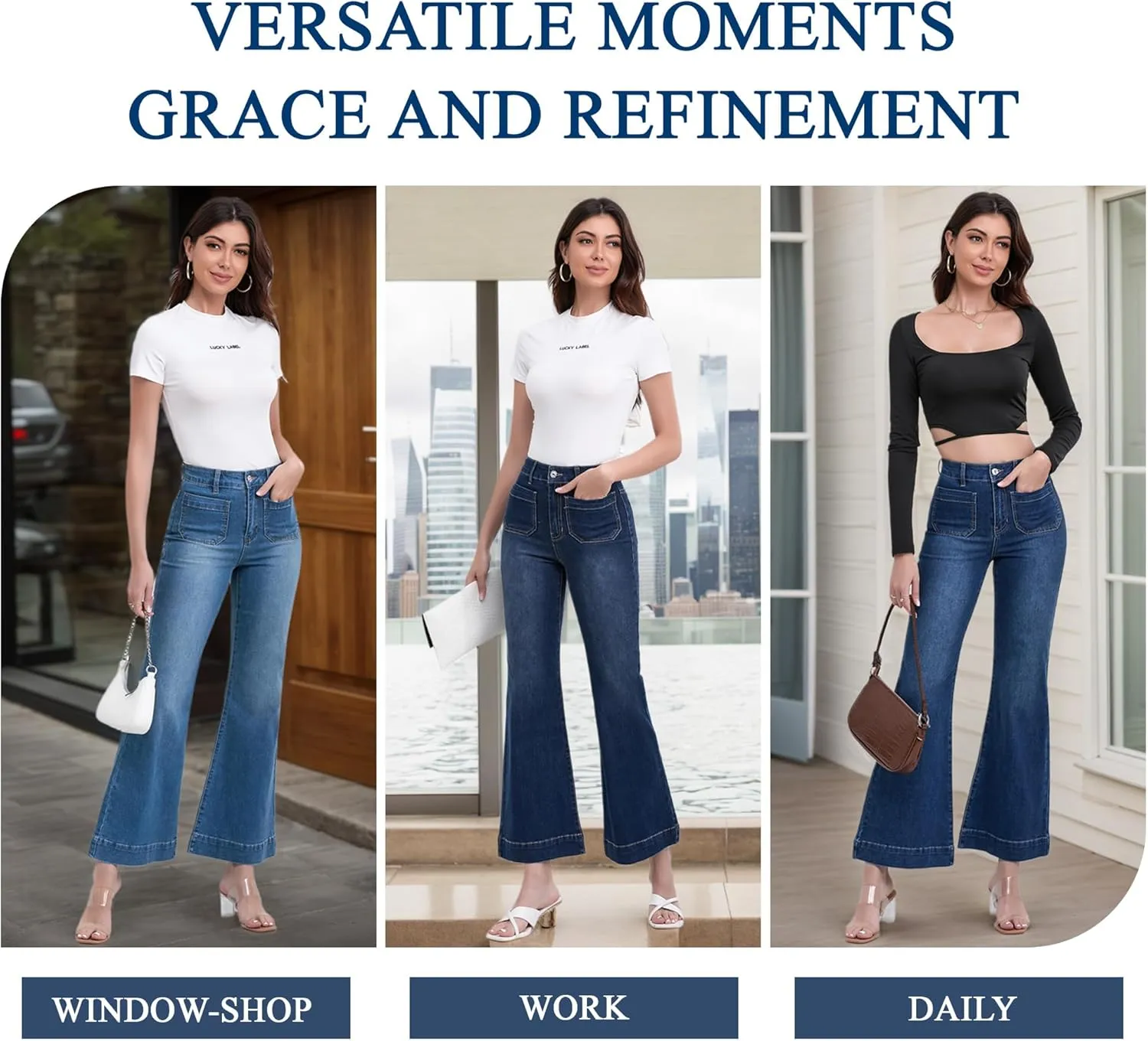 AEJ High Waisted Bootcut Jeans for Women, Stretchy Retro Trendy Flare Bell Bottom Jeans Petite Women's Denim Pants