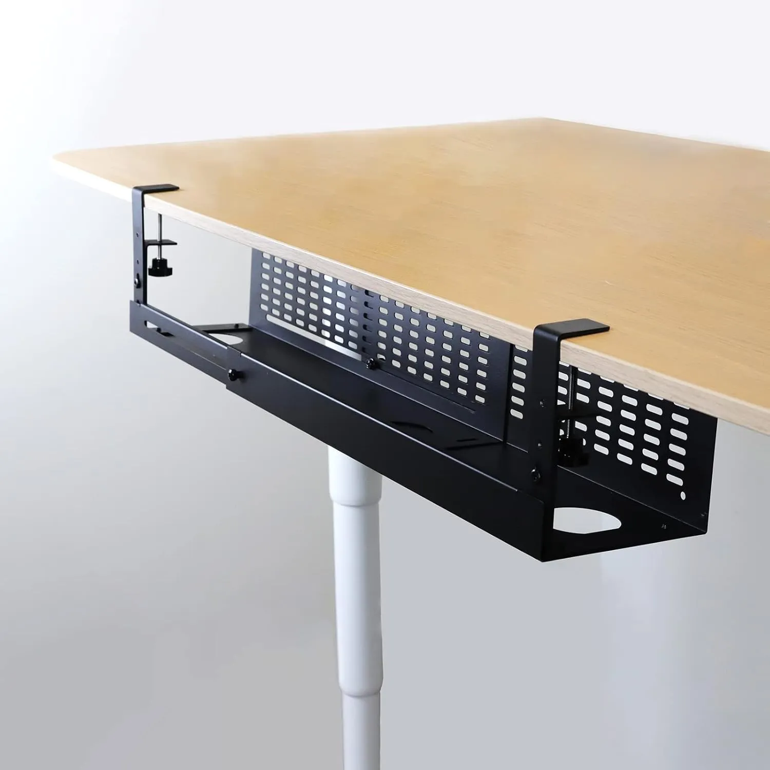 AEONS Under Desk Cable Management Tray Kit - Horizontal Adjustable up to 41' Desk Organizer with Removable C Clamp Mount, Reversible Computer Cord Raceway and Modesty Panel, Black