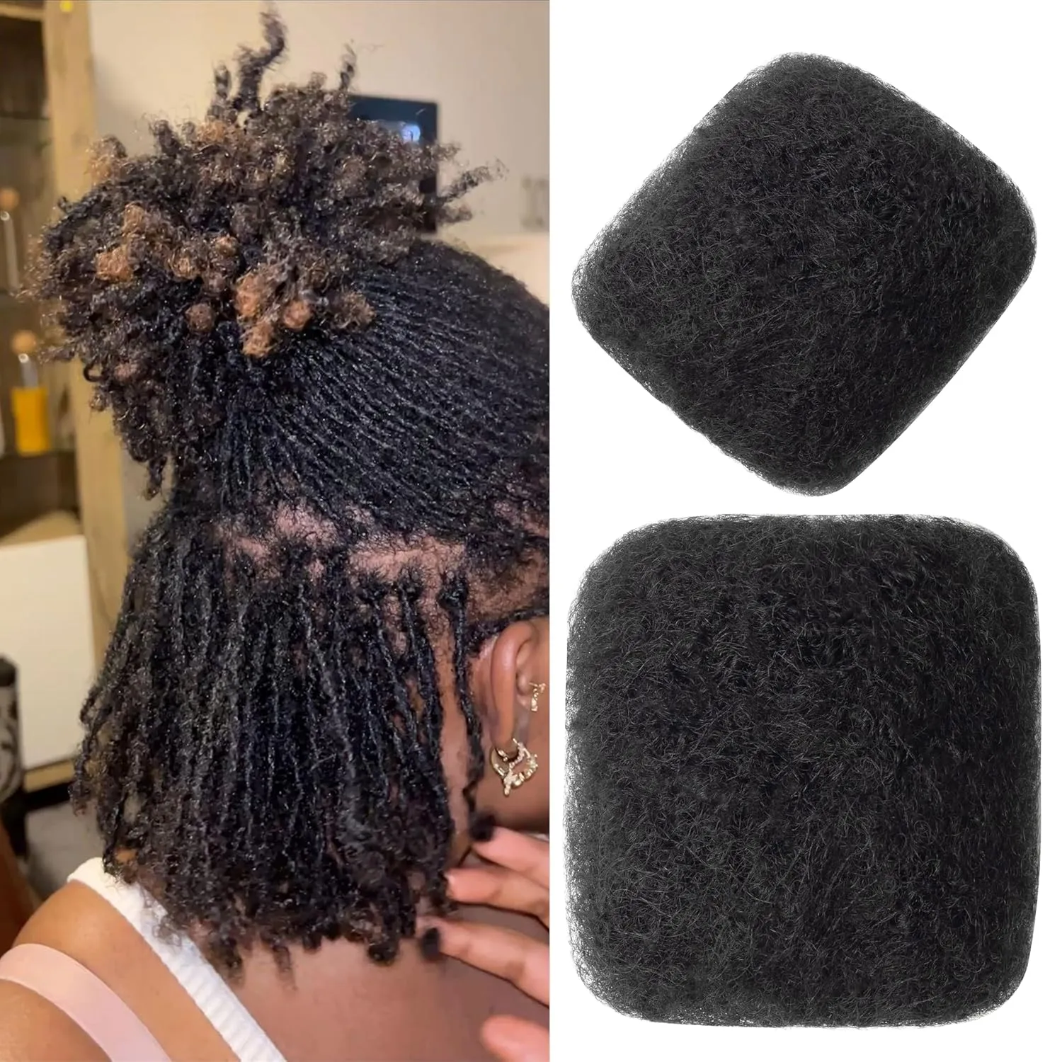 Afro Kinkys Bulk Human Hair for Dreadlocks Extensions Repair Locs, Twist Braiding Afro Kinky Human Hair for Locs (30 Gram Each Package)