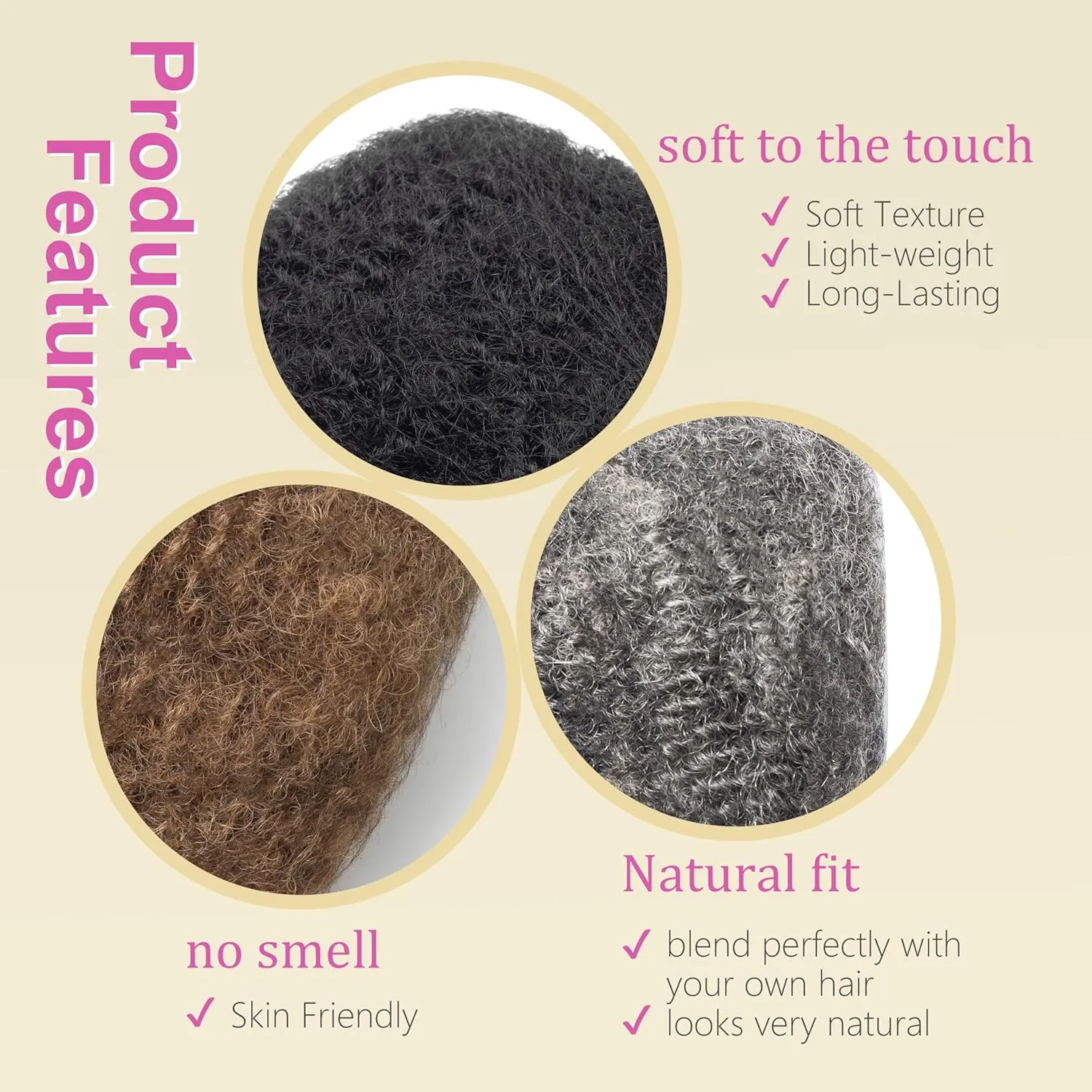 Afro Kinkys Bulk Human Hair for Dreadlocks Extensions Repair Locs, Twist Braiding Afro Kinky Human Hair for Locs (30 Gram Each Package)