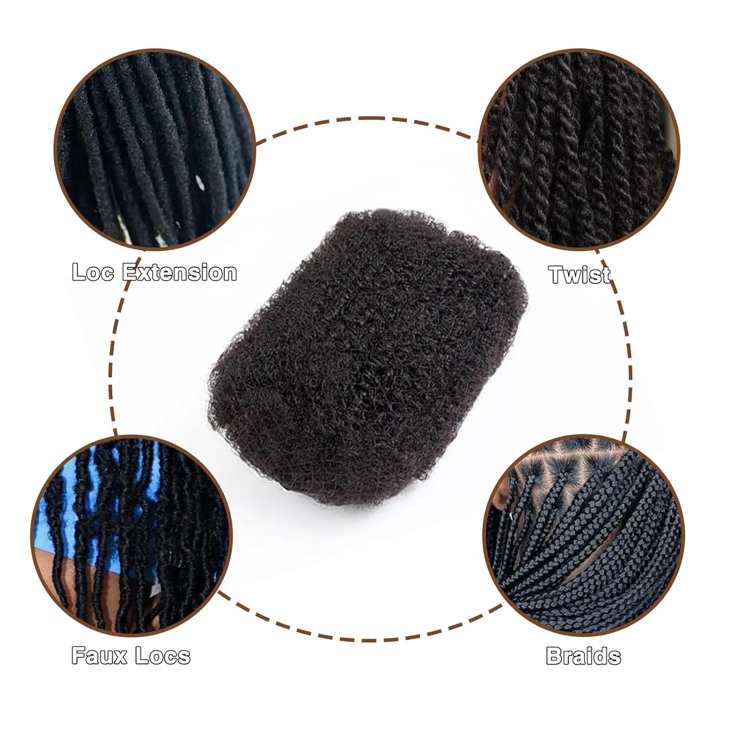 Afro Kinkys Bulk Human Hair for Dreadlocks Extensions Repair Locs, Twist Braiding Afro Kinky Human Hair for Locs (30 Gram Each Package)