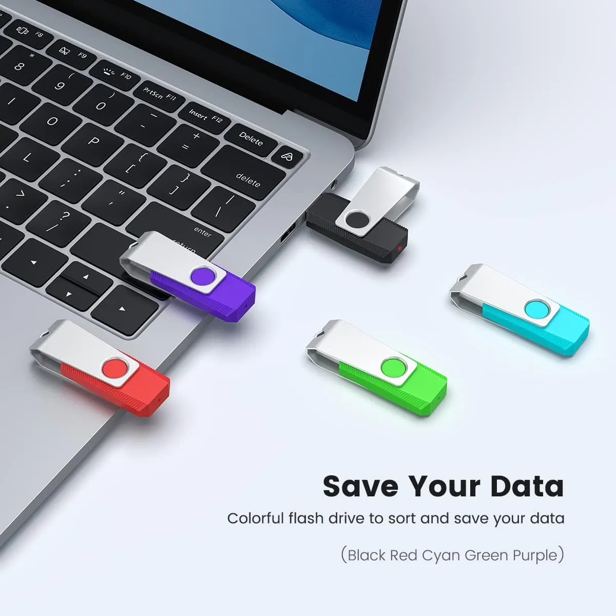 Aiibe 128GB USB 3.0 Flash Drive 5 Pack - 128GB Thumb Drive Multi Pack (128G, 5 Mixed Colors: Black, Red, Cyan, Green, Purple)