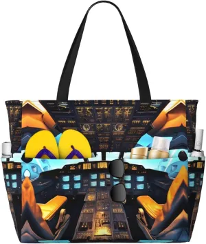 Airplane Cockpit Print Stylish Beach Tote Bag,Large Capacity Handbag,Perfect For Women'S Vacation And Daily Use