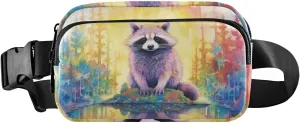 AIXIWAWA Watercolor Cute Raccoon Fanny Pack Crossbody Bag Waist Pack Compact Adjustable Strap for Hiking Running Travelling