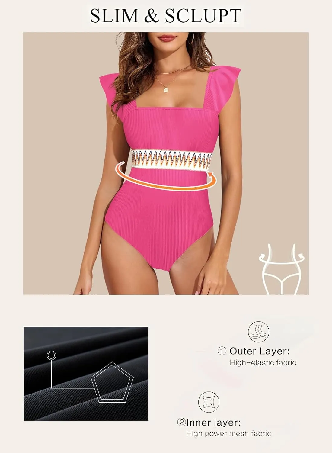 Aleumdr Women's One Piece Swimsuit Ruffle Tummy Control Bathing Suits Color Block Ribbed Swimwear
