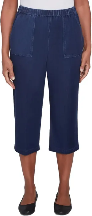 Alfred Dunner Women's Free Spirit Knit Denim Capri, Dark Denim