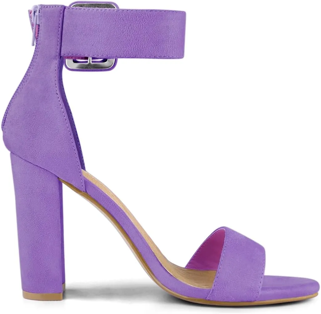 Allegra K Women's Ankle Strap Block High Heel Sandals
