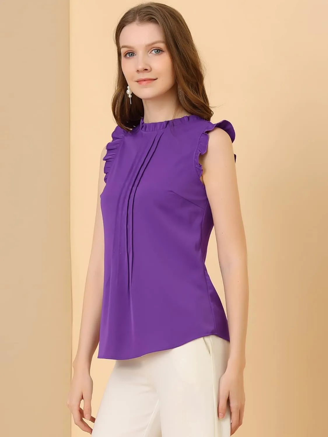 Allegra K Women's Work Blouse for Office Business Casual Shirts 1950s Vintage Sleeveless Professional Blouses Top