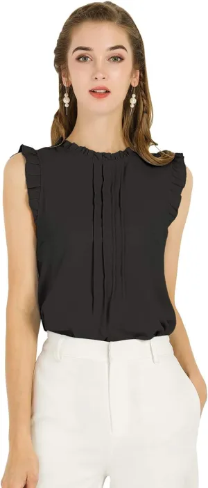 Allegra K Women's Work Blouse for Office Business Casual Shirts 1950s Vintage Sleeveless Professional Blouses Top