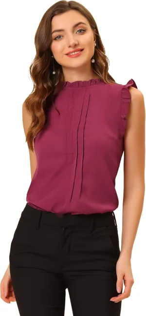 Allegra K Women's Work Blouse for Office Business Casual Shirts 1950s Vintage Sleeveless Professional Blouses Top