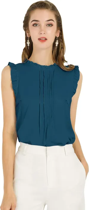Allegra K Women's Work Blouse for Office Business Casual Shirts 1950s Vintage Sleeveless Professional Blouses Top