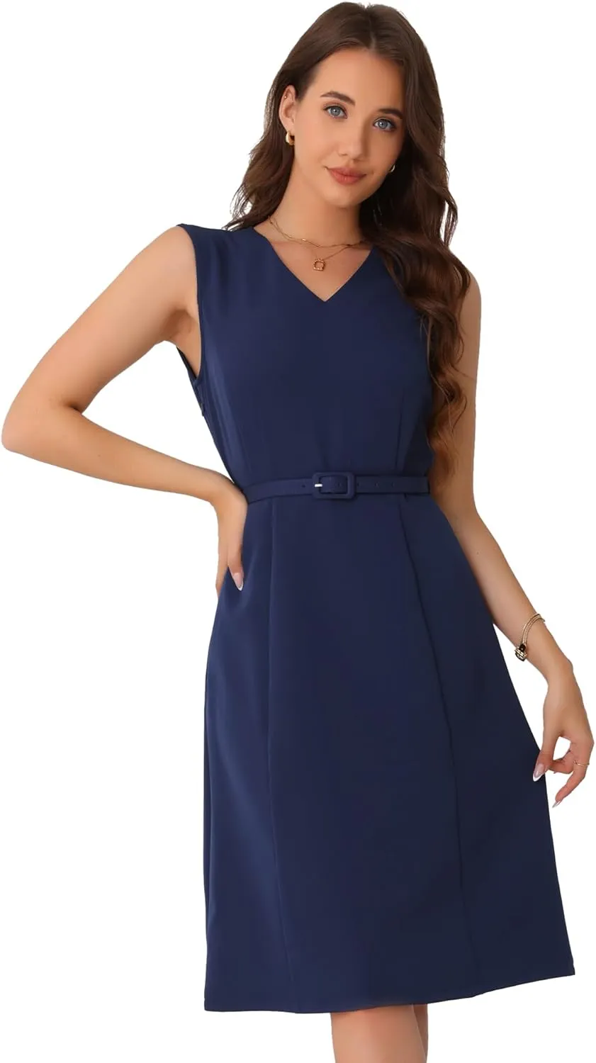 Allegra K Work Professional Dresses for Women's Sleeveless A-Line Dress