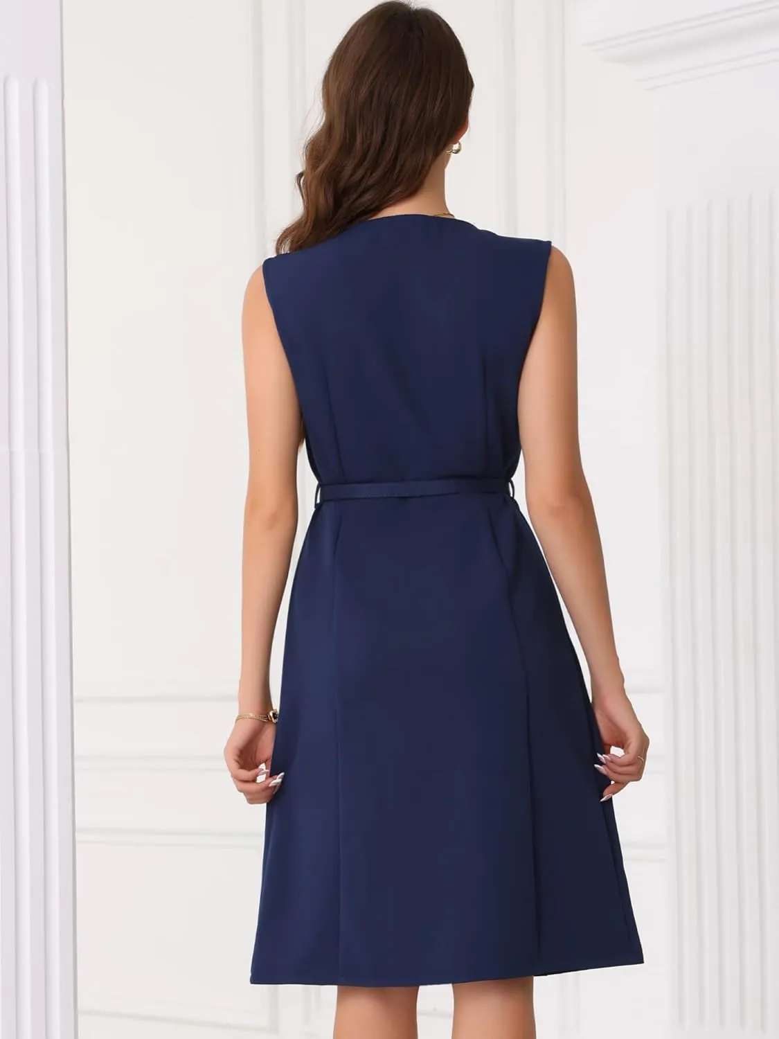 Allegra K Work Professional Dresses for Women's Sleeveless A-Line Dress