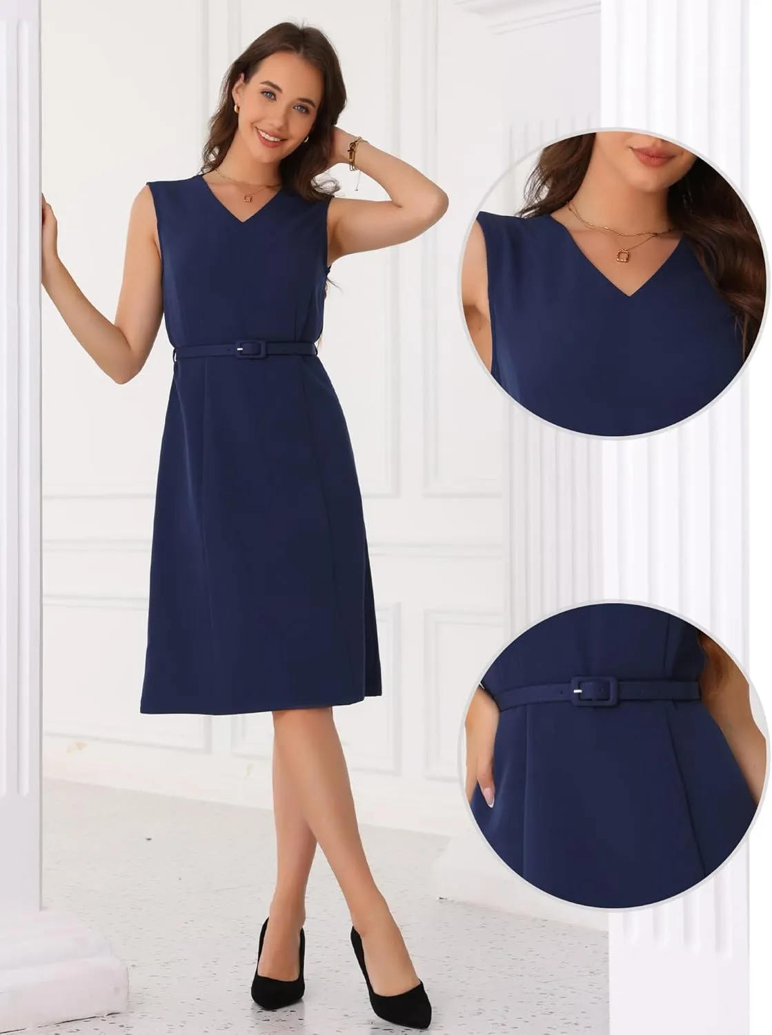 Allegra K Work Professional Dresses for Women's Sleeveless A-Line Dress