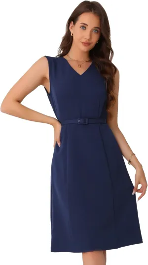 Allegra K Work Professional Dresses for Women's Sleeveless A-Line Dress
