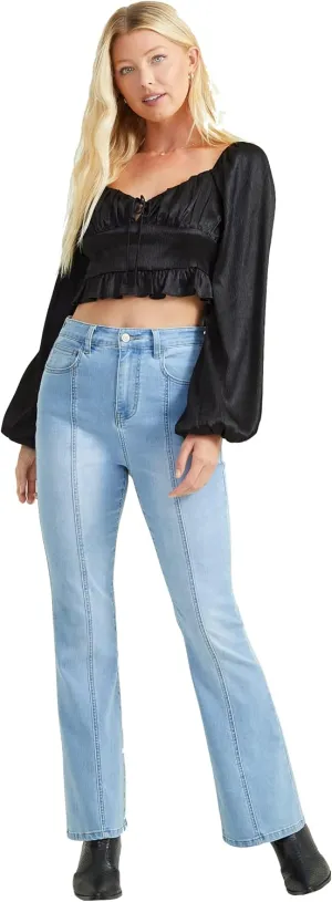 ALTAR'D STATE Women's Kayla Star Print Flare Jeans, High Waisted Light Wash Blue Denim, Size 27